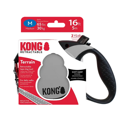Kong Terrain Retractable Leash in Black, Grey or Red