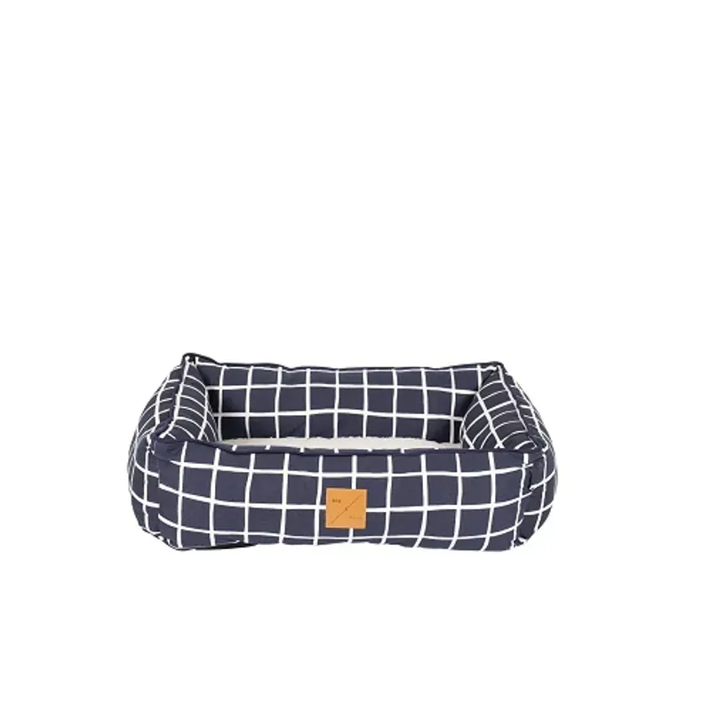 Mog & Bone Bolster Dog Bed Navy Chk Small