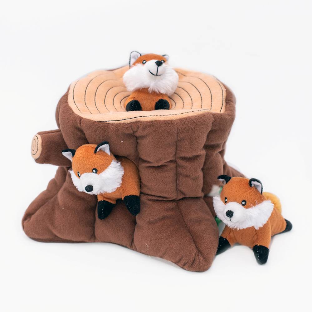 Zippy Paws Zippy Burrow Interactive Dog Toy - Fox Stump + 3 Foxes