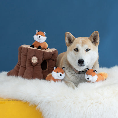 Zippy Paws Zippy Burrow Interactive Dog Toy - Fox Stump + 3 Foxes