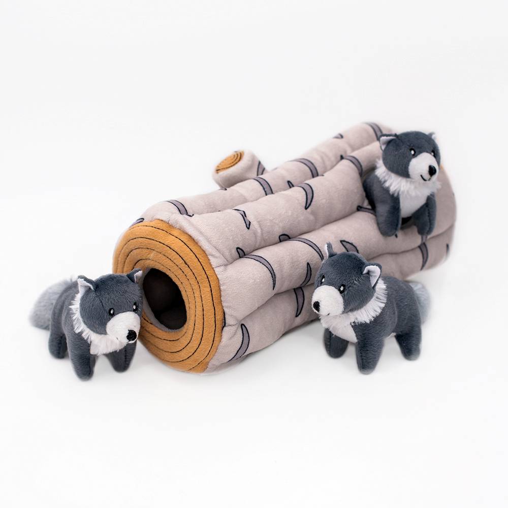 Zippy Paws Zippy Burrow Interactive Dog Toy - Log + 3 Wolves