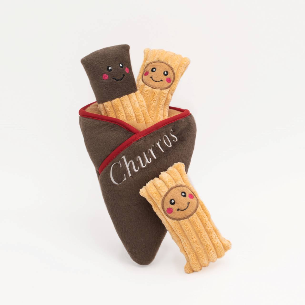 Zippy Paws Burrow Interactive Dog Toy - Churros with 3 Squeaker Toys