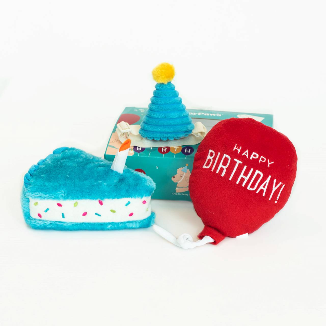 Zippy Paws Plush Squeaker Dog Toy - Birthday Box with Cake, Balloon & Party Hat