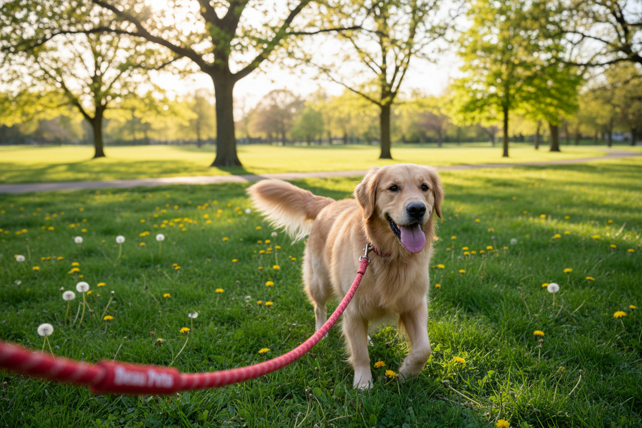 Beau Pets lead on dog in park