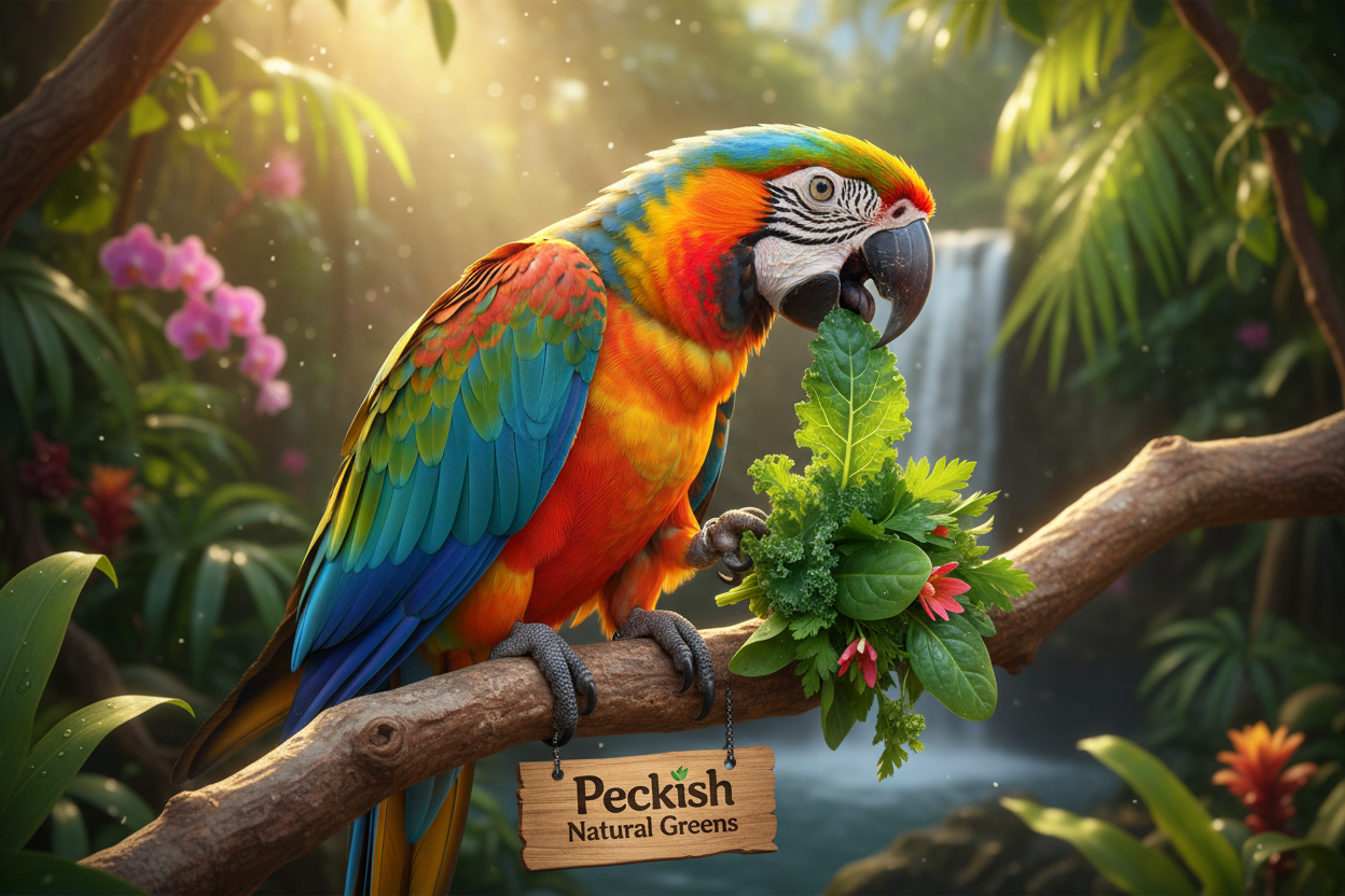 bird with Peckish – Large Parrot Treats – Natural Greens