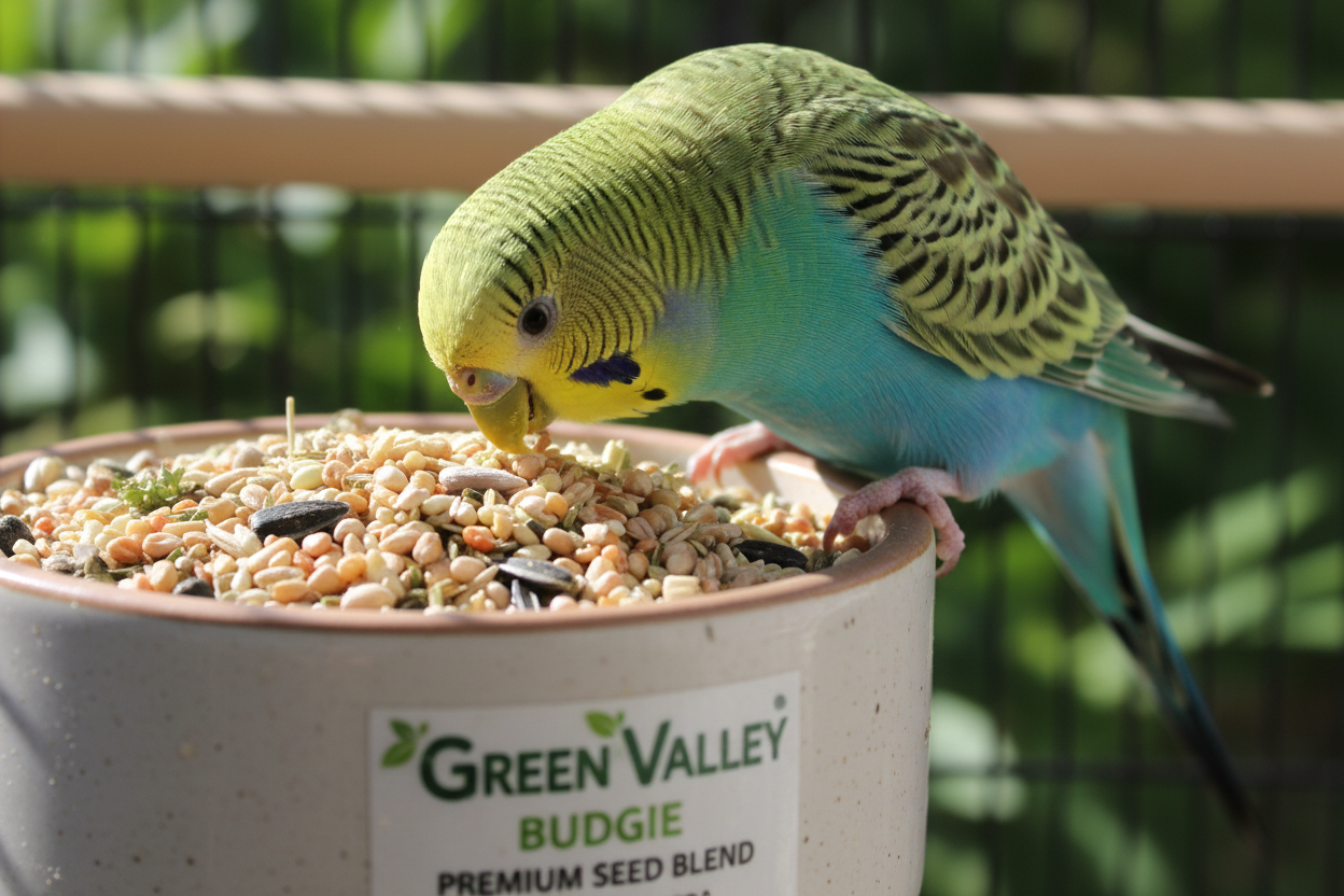 budgie feeding on Green Valley Budgie