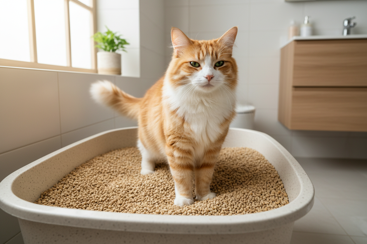 cat using CopRice – Max’s Cat Litter