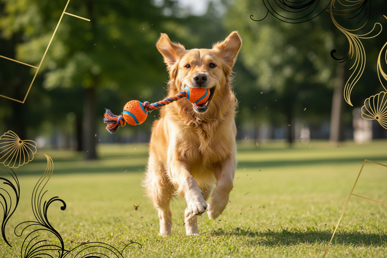 dog playing with Chuckit! – Ultra Tug