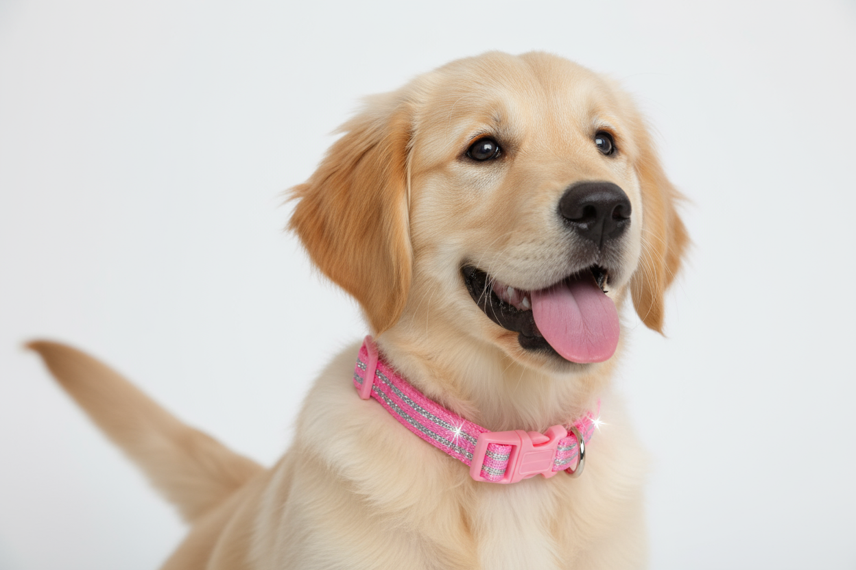 dog with beau pets puppy collar reflective thread adjustable pink