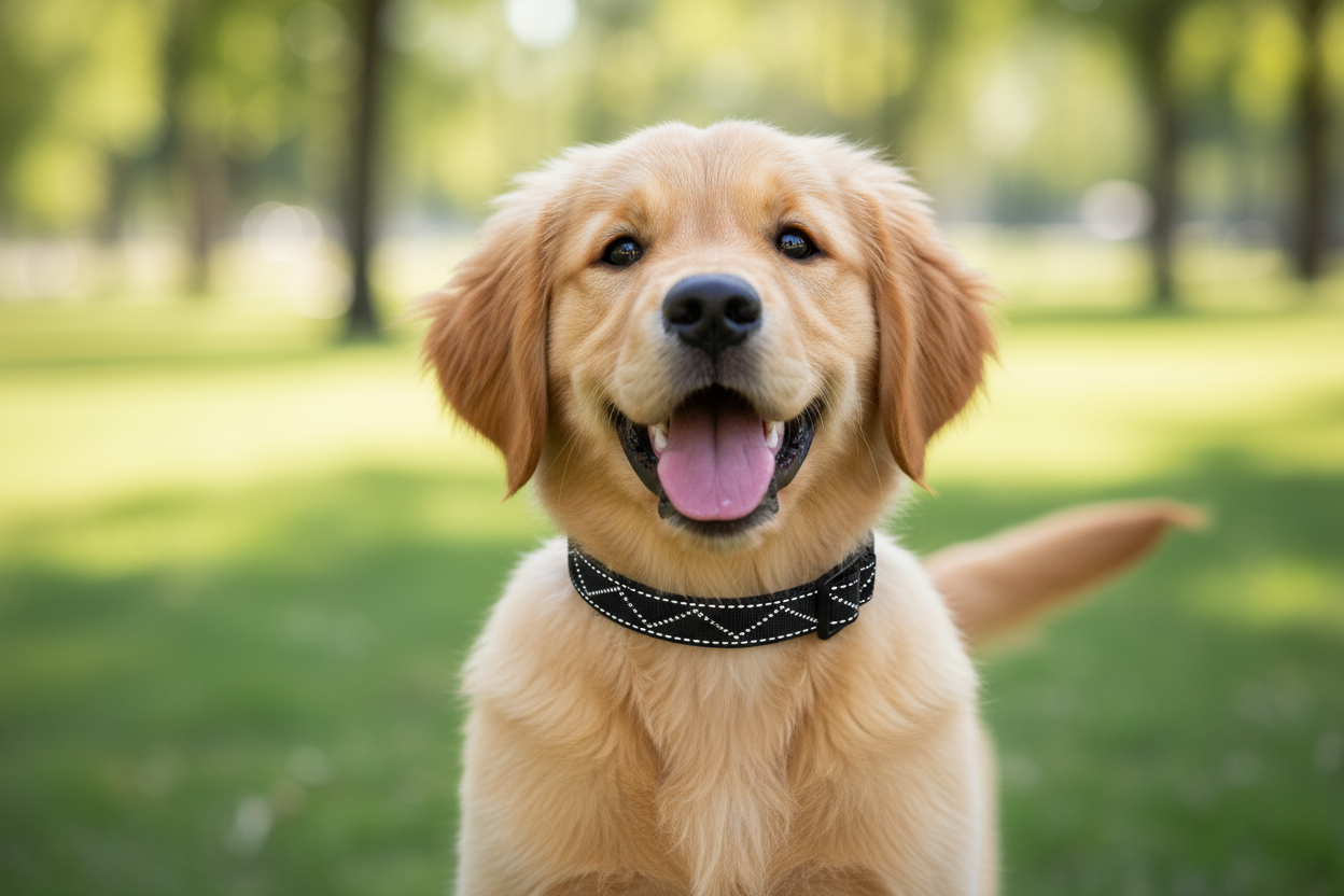 dog with beau pets puppy collar reflective thread adjustable plain black