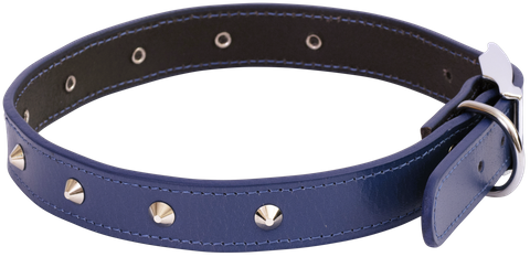 Beau Pets – Deluxe Studded Leather Collar – Blue