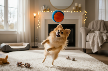 small dog playing with Chuckit! – Indoor Ball